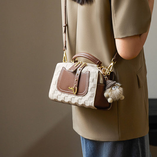 Womens Genuine Leather Boston Crossbody Bag