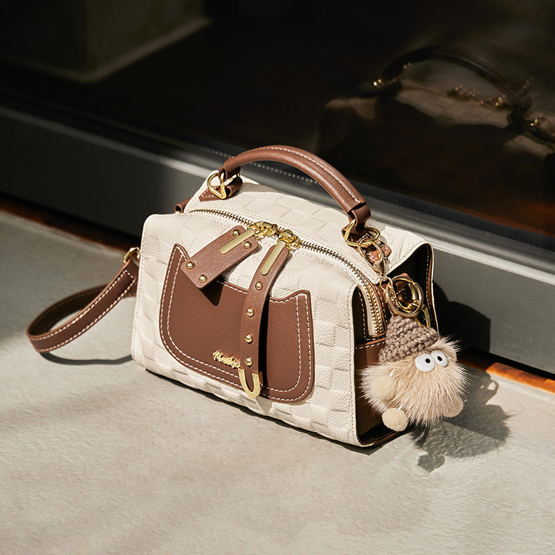 Womens Genuine Leather Boston Crossbody Bag