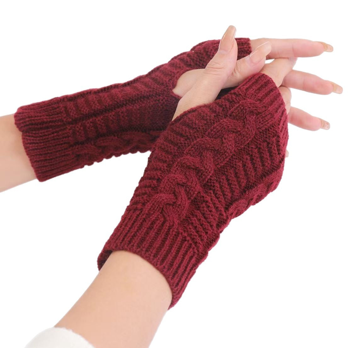 Cable Knit Fingerless Thermal Gloves