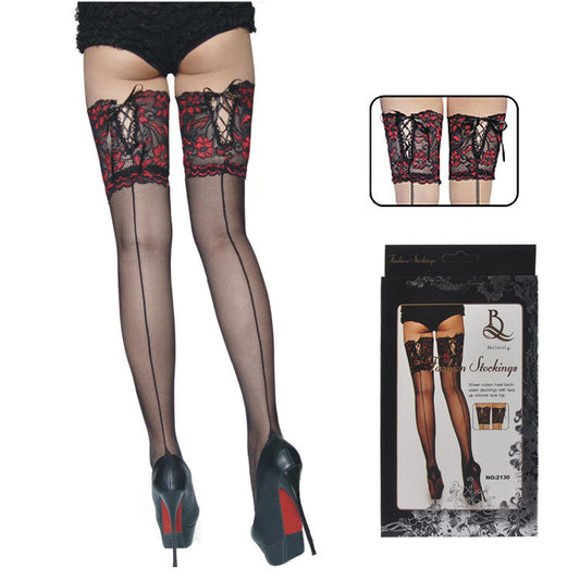 Lace edging thigh-high stockings