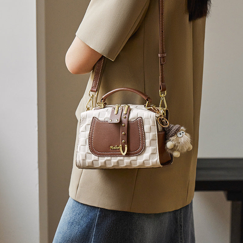 Womens Genuine Leather Boston Crossbody Bag