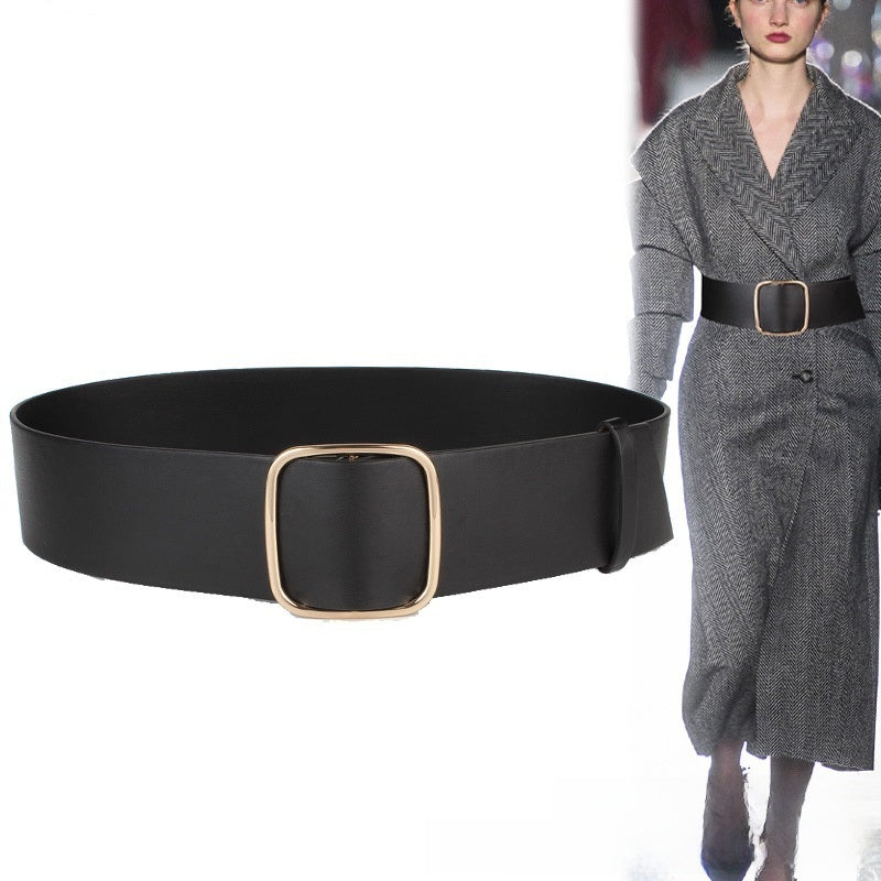 Adjustable Non-Perforated Wide Waist Belt with Alloy Buckle