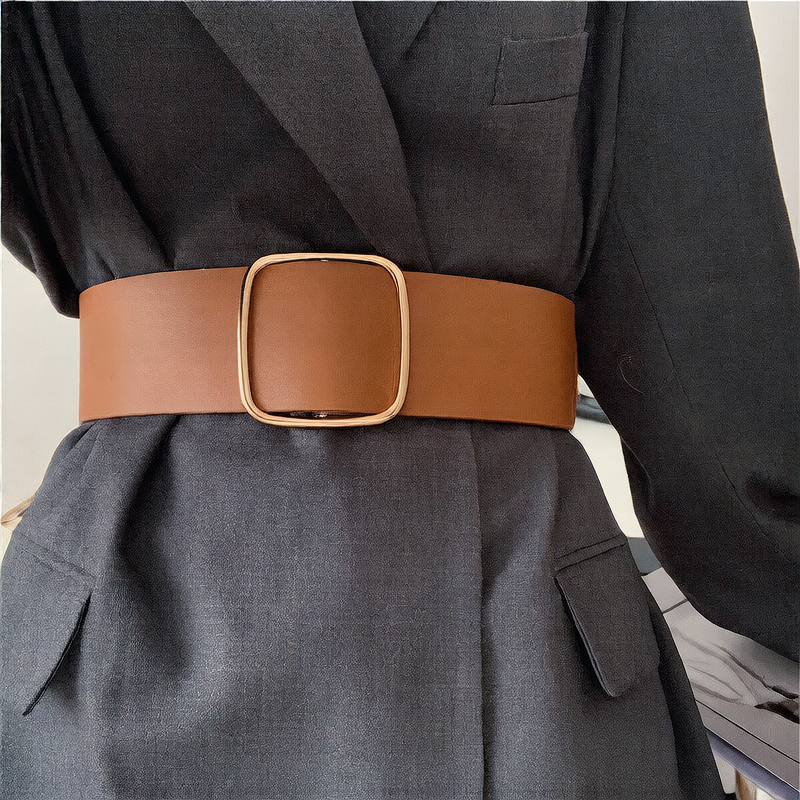 Adjustable Non-Perforated Wide Waist Belt with Alloy Buckle